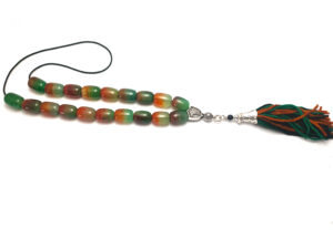 Κομπολόι αχάτης πράσινο-πορτοκαλί πολύχρωμο με φούντα